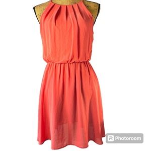 Lush halter style dress coral flowy mid-length Women’s size medium | b14